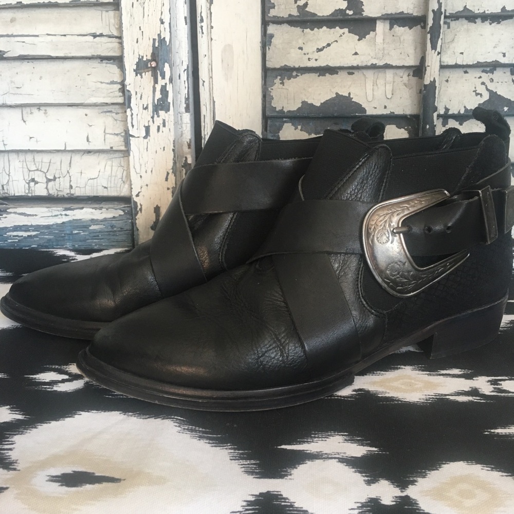 Free People Boho Maverick Buckle Leather Boots with western buckle